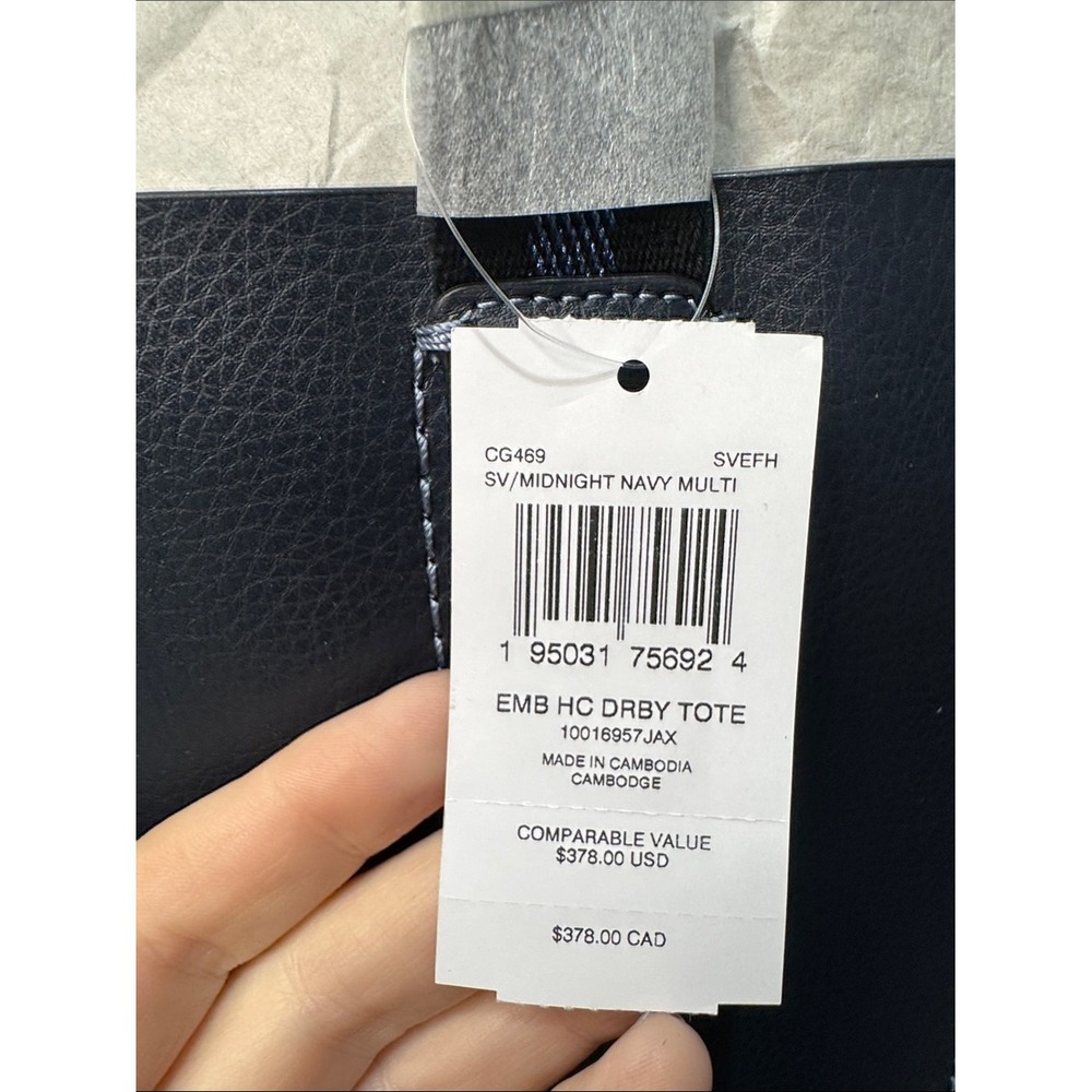 Coach Derby Tote Midnight Navy Pebble Leather Horse Carriage Logo NEW - Picture 3 of 5